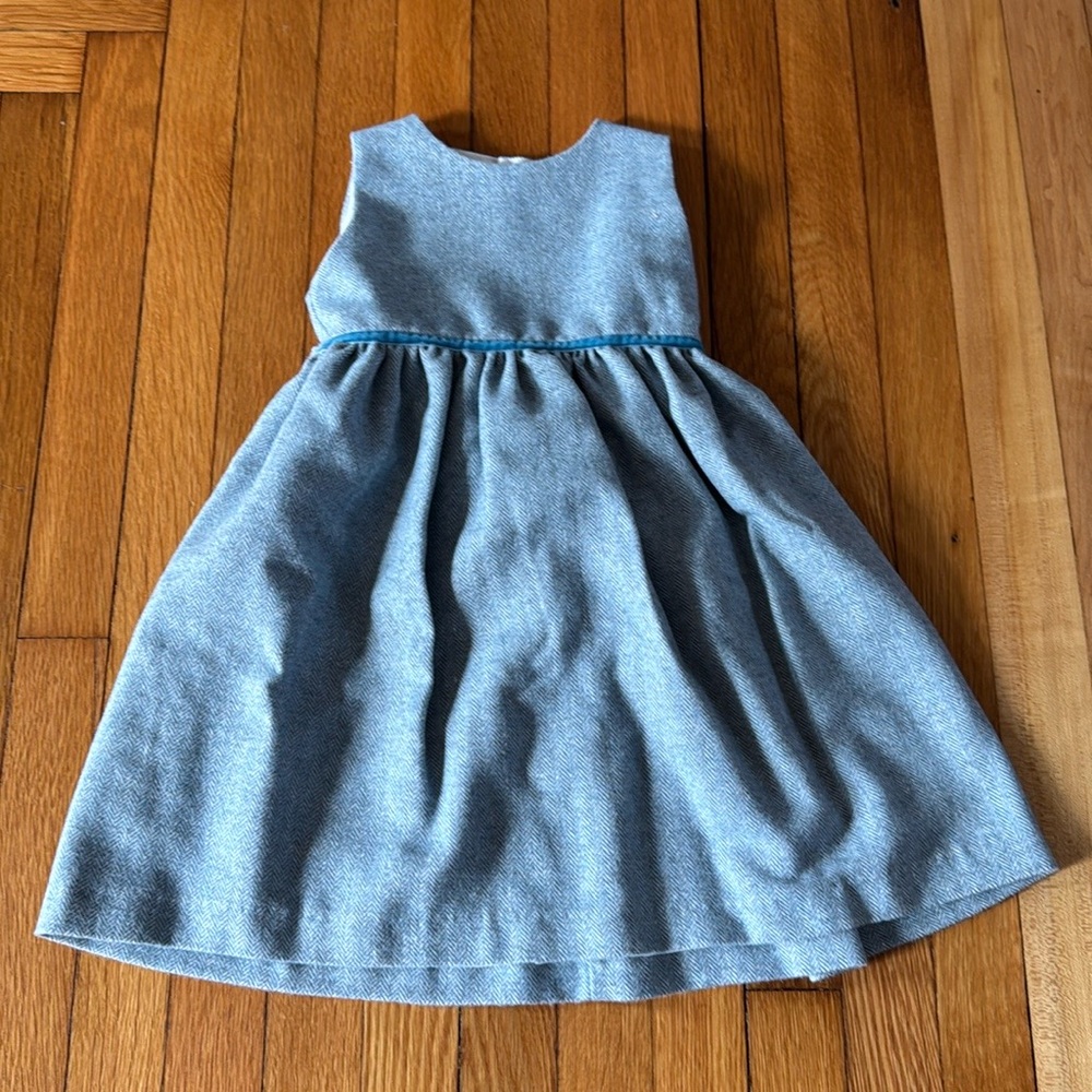 Blue herringbone wool dress for girls